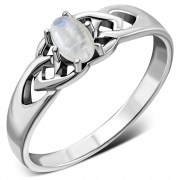 Rainbow Moonstone Celtic Knot Silver Ring, r583